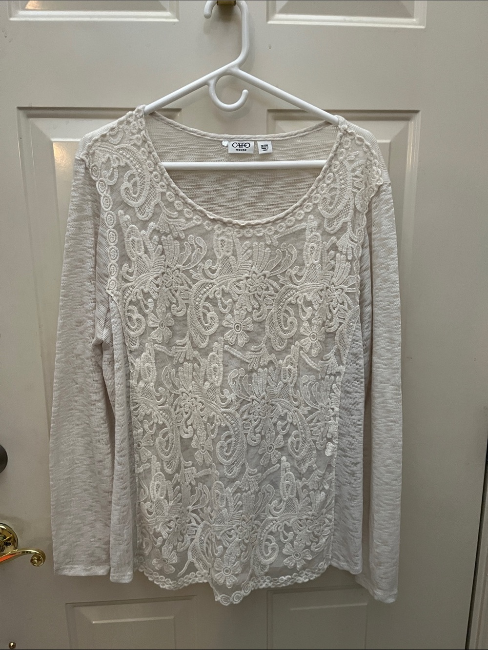 Cato Cream Lace-Front Long Sleeve Tee